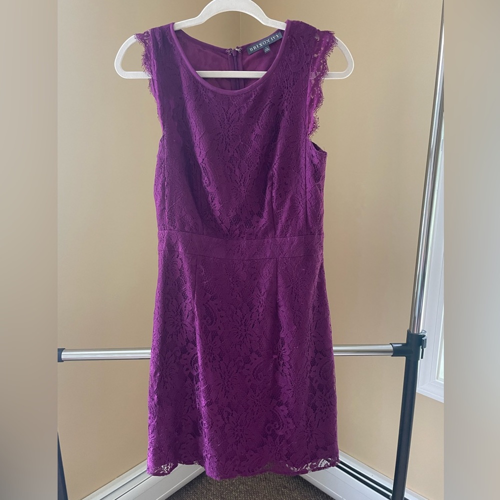 Plum lacy mid length dress. Great for weddings